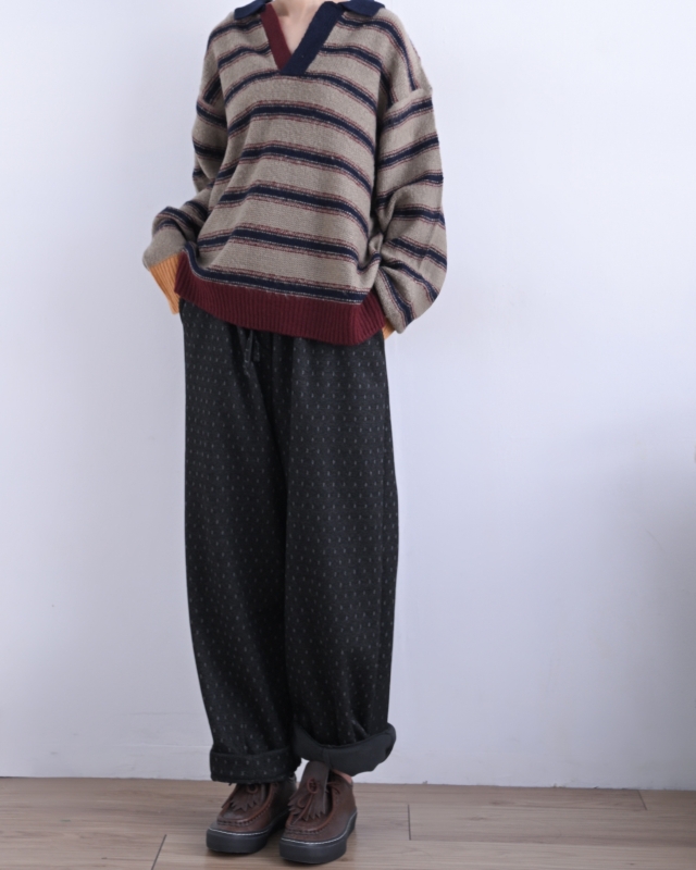 日本品牌 配色領條紋針織上衣