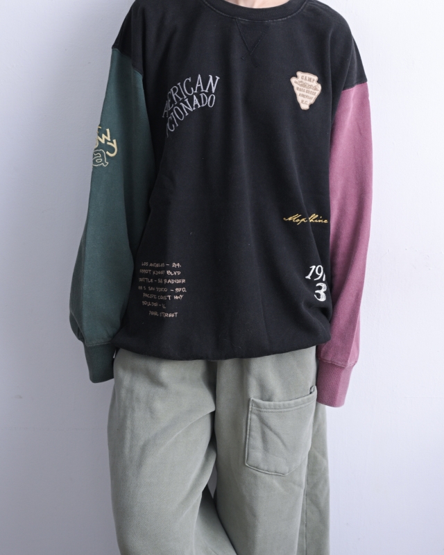 日本品牌 內刷毛刺繡貼布拼色大學T