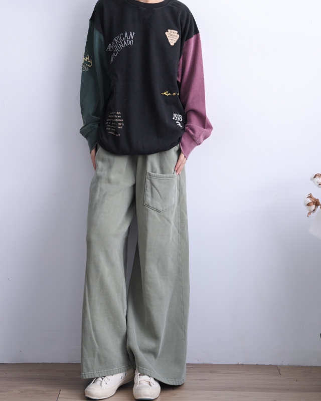 日本品牌 內刷毛刺繡貼布拼色大學T