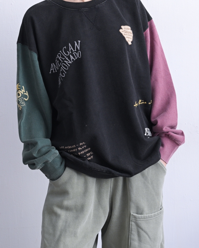 日本品牌 內刷毛刺繡貼布拼色大學T