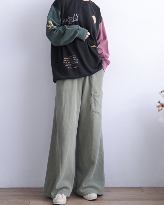 日本品牌 內刷毛刺繡貼布拼色大學T