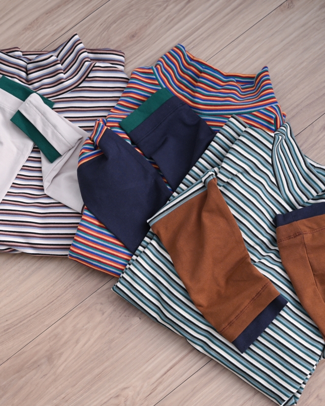 日本品牌 細條紋拼接高領內搭上衣 3色