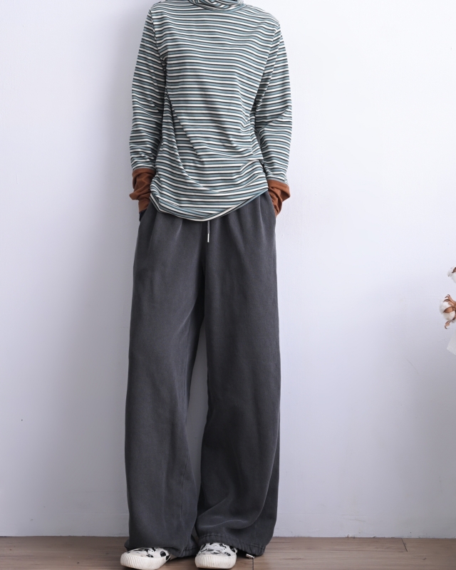 日本品牌 細條紋拼接高領內搭上衣 3色