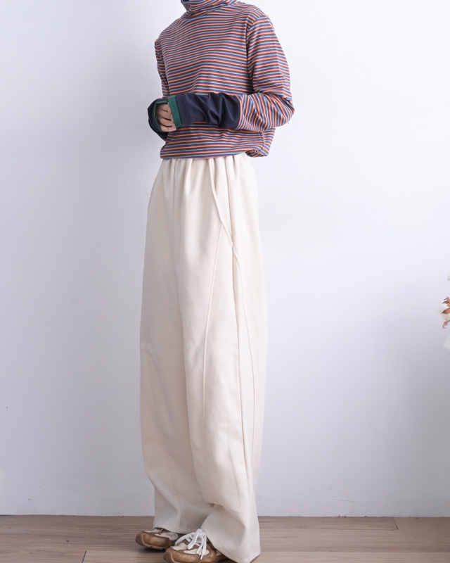 日本品牌 細條紋拼接高領內搭上衣 3色