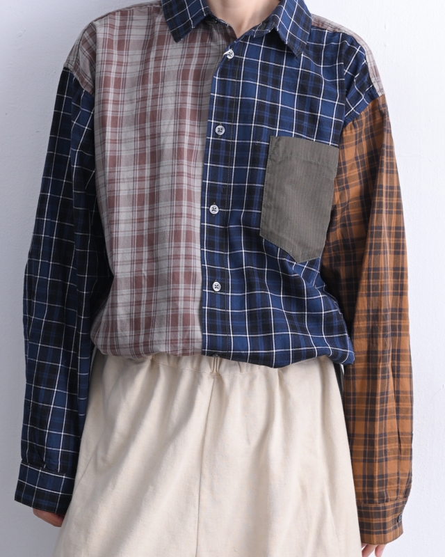 日本品牌 瘋狂拚格紋口袋襯衫