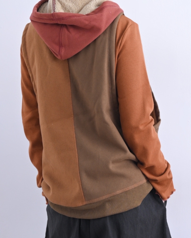 日本品牌 內刷毛拚色連帽背心