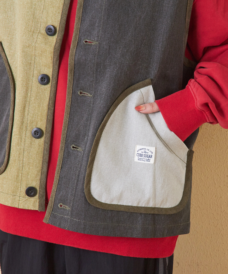 日本品牌 不規則紗斜紋V領背心