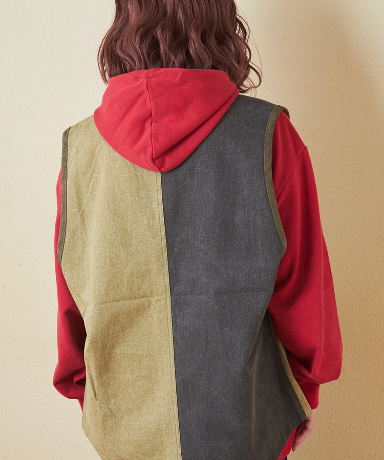 日本品牌 不規則紗斜紋V領背心