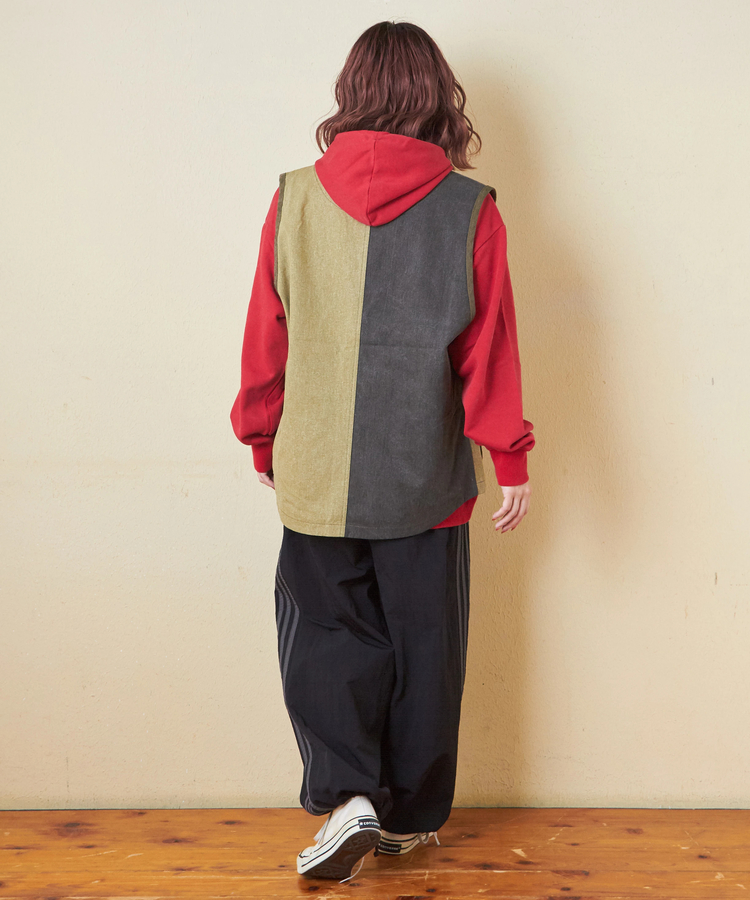 日本品牌 不規則紗斜紋V領背心