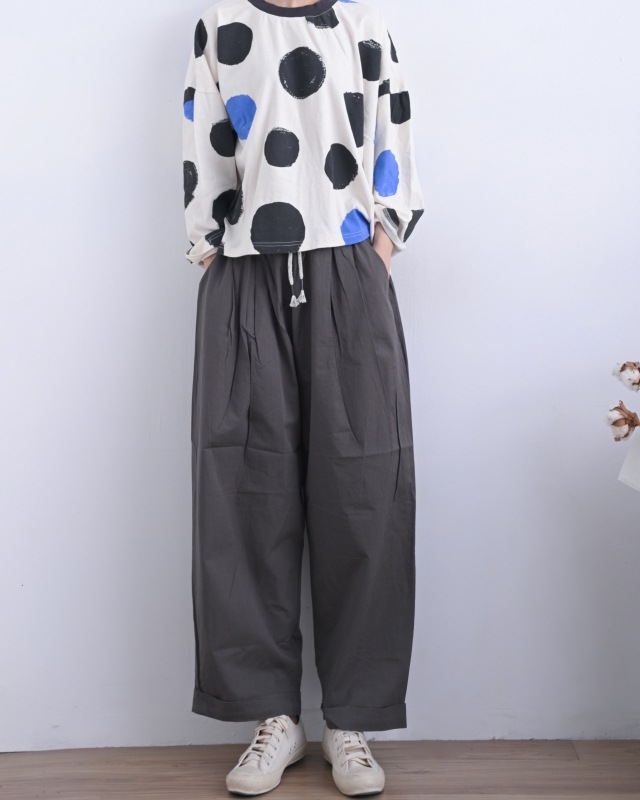 日本品牌 腰抽繩打摺寬褲 2色