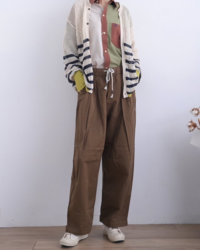 日本品牌 腰抽繩打摺寬褲 2色