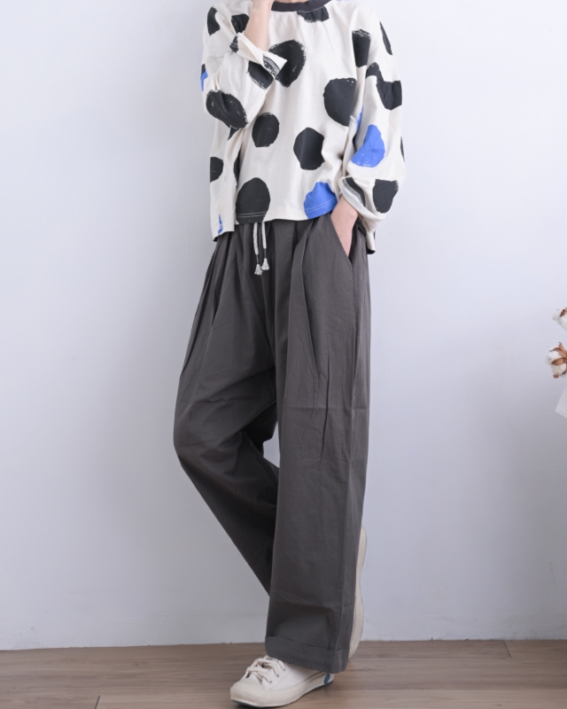 日本品牌 腰抽繩打摺寬褲 2色