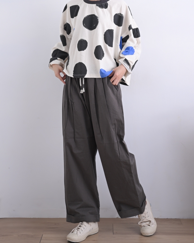 日本品牌 腰抽繩打摺寬褲 2色