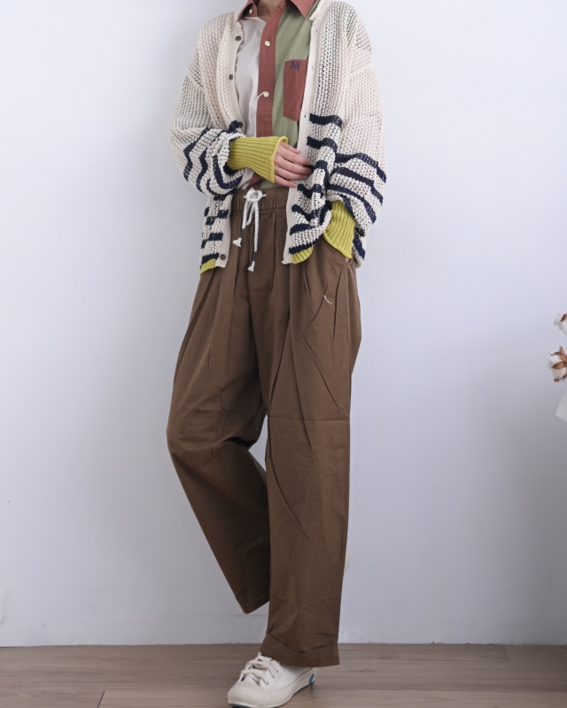 日本品牌 腰抽繩打摺寬褲 2色