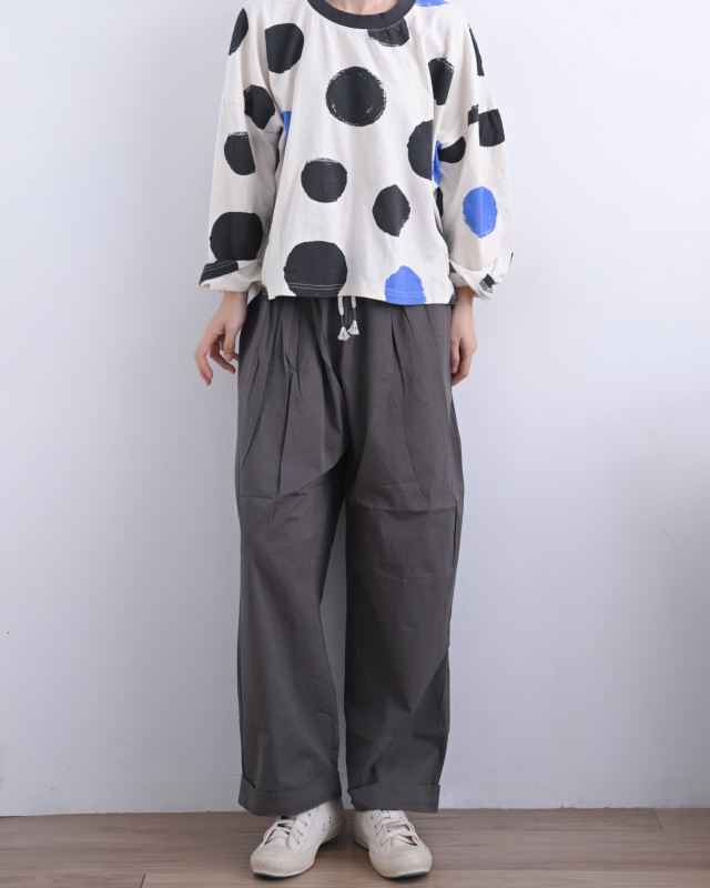 日本品牌 腰抽繩打摺寬褲 2色