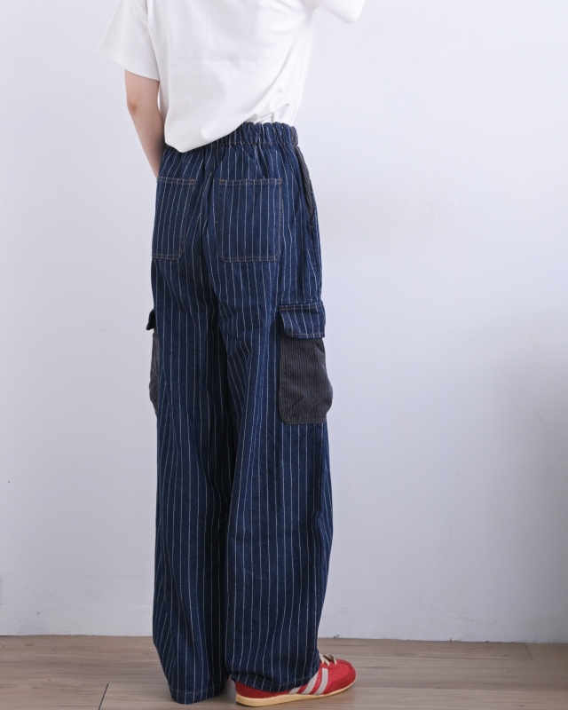 日本品牌 側口袋拚條紋長褲