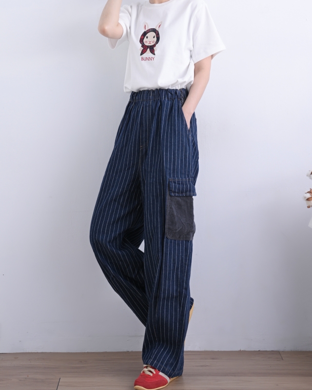 日本品牌 側口袋拚條紋長褲