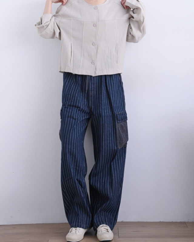 日本品牌 側口袋拚條紋長褲