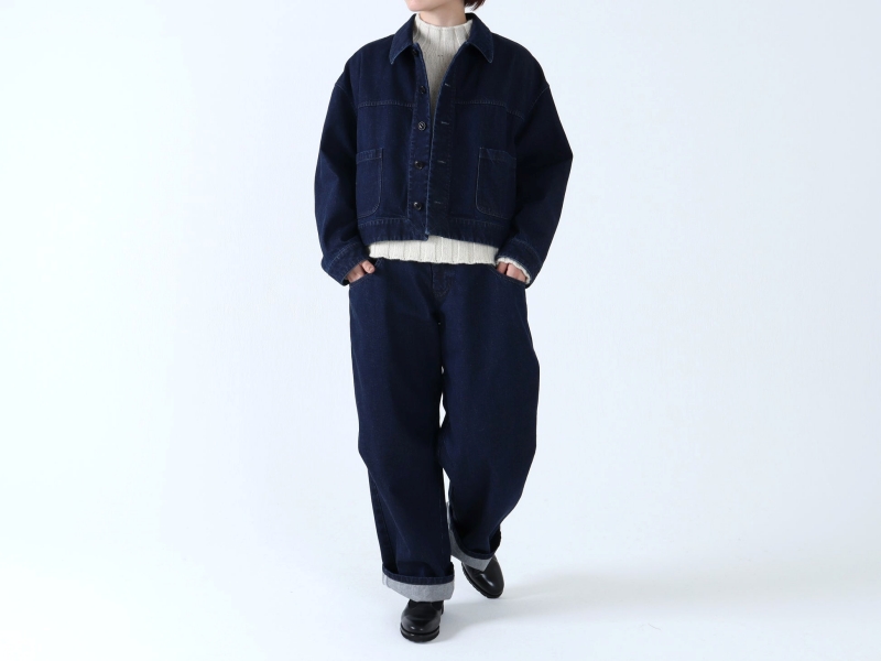 日本奶奶家 棉藍染反摺牛仔褲