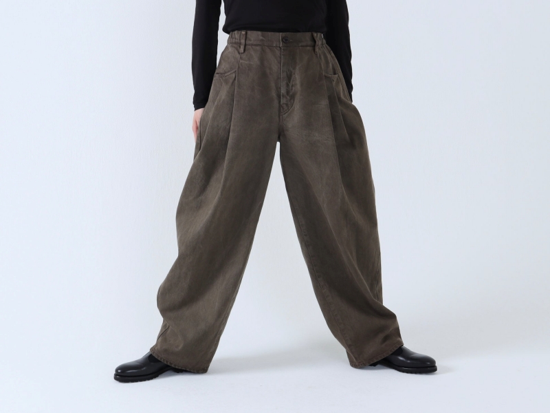 日本奶奶家 棉牛仔立體打摺寬褲 4色