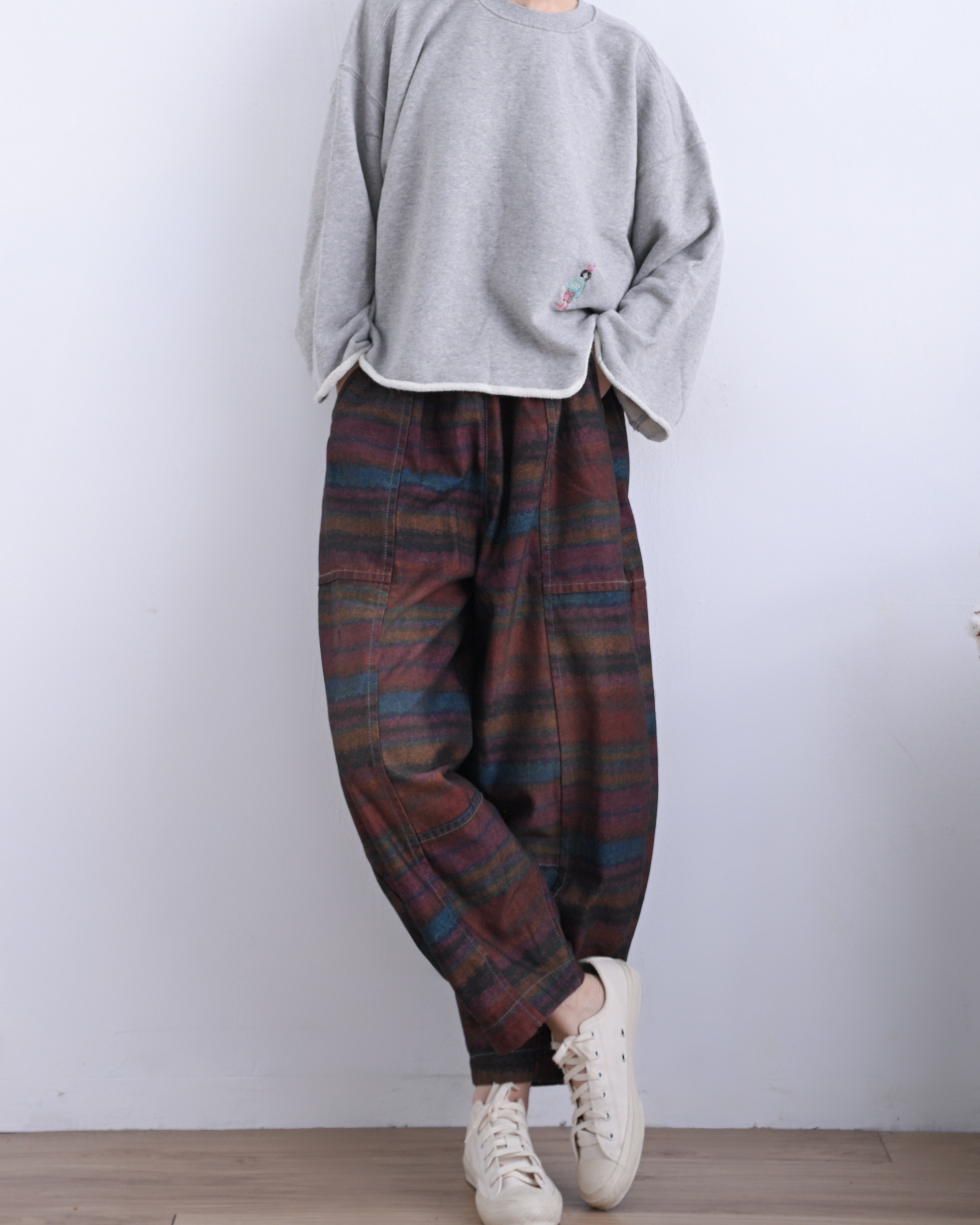 日本品牌 格紋印花寬褲