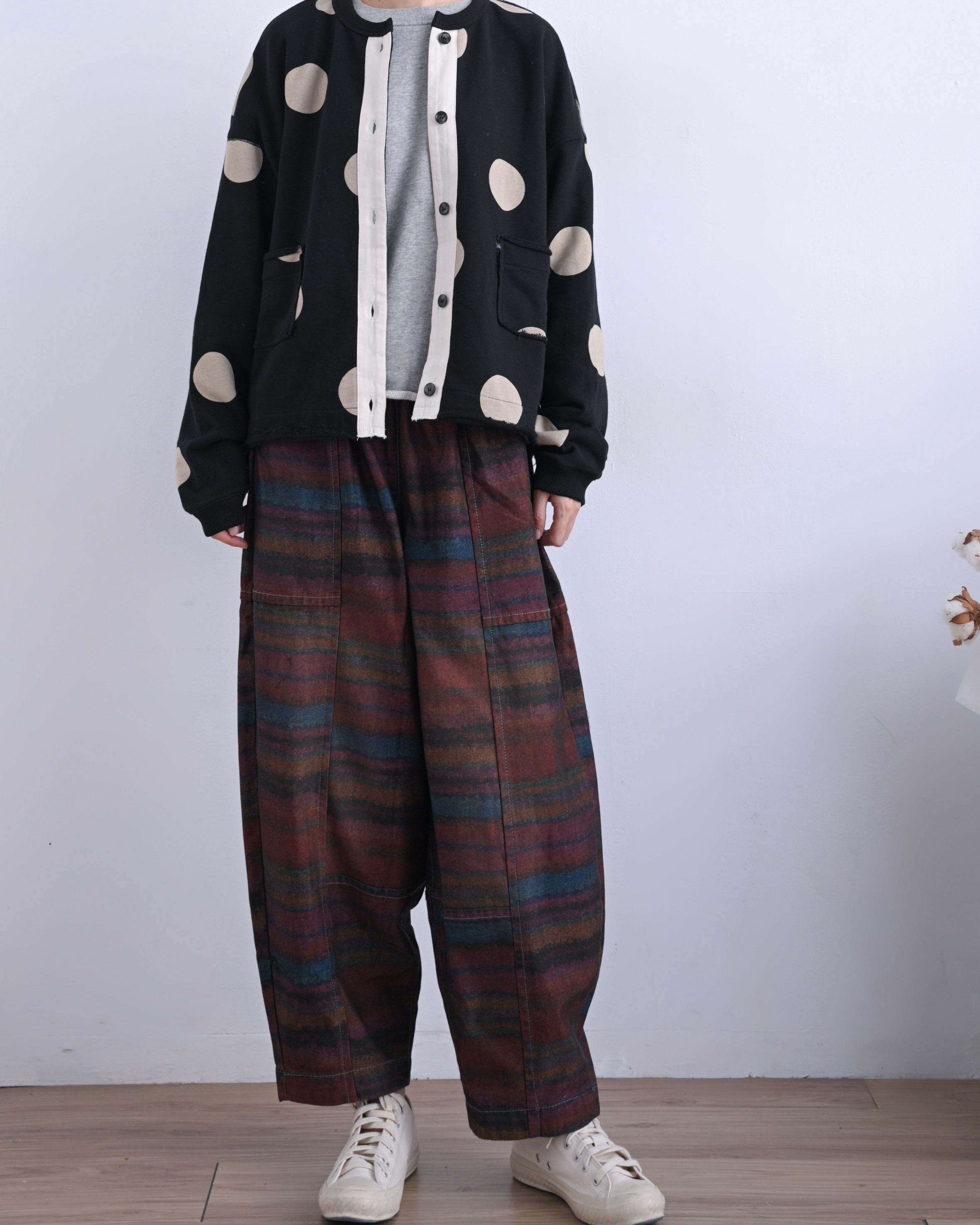 日本品牌 格紋印花寬褲