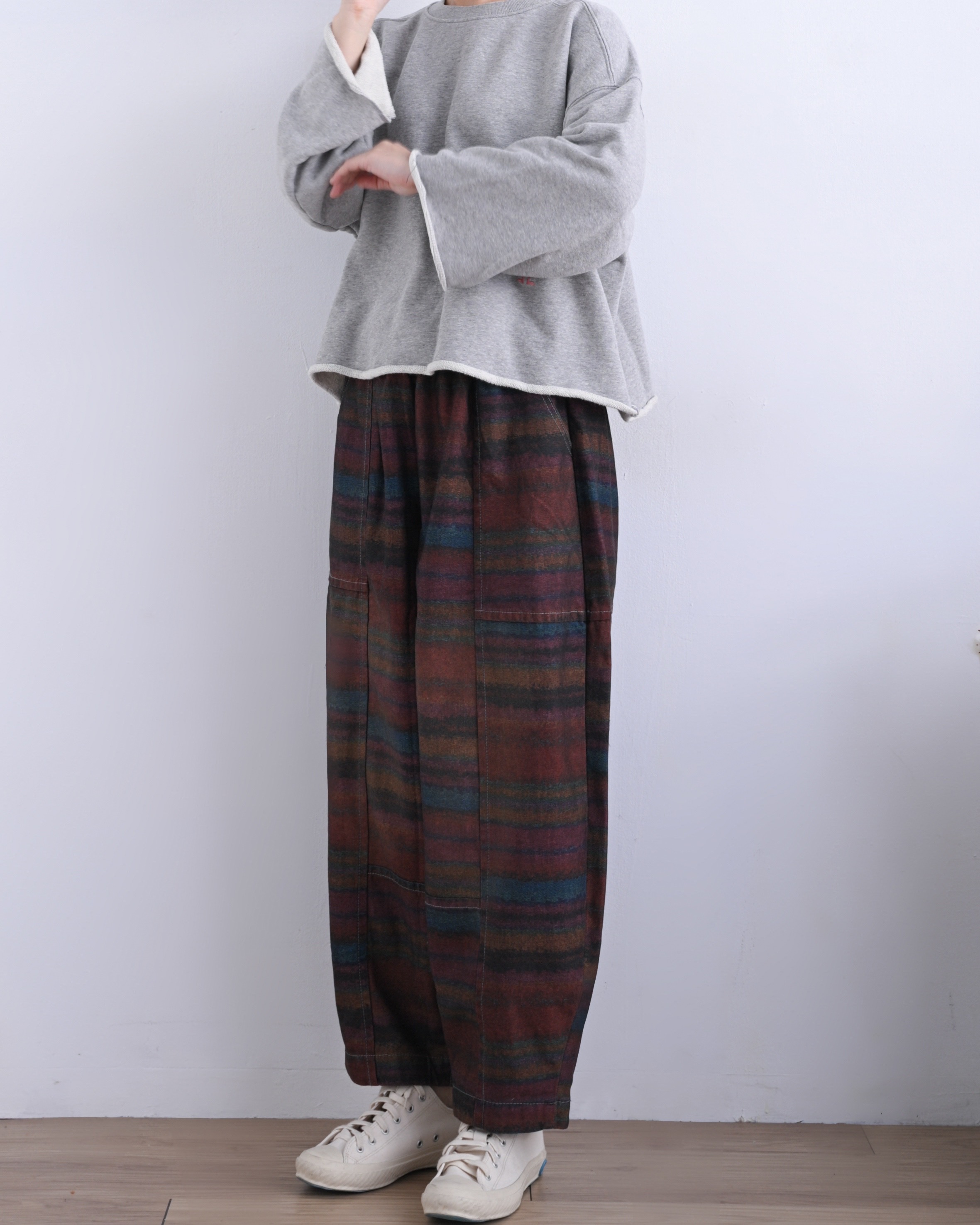 日本品牌 格紋印花寬褲