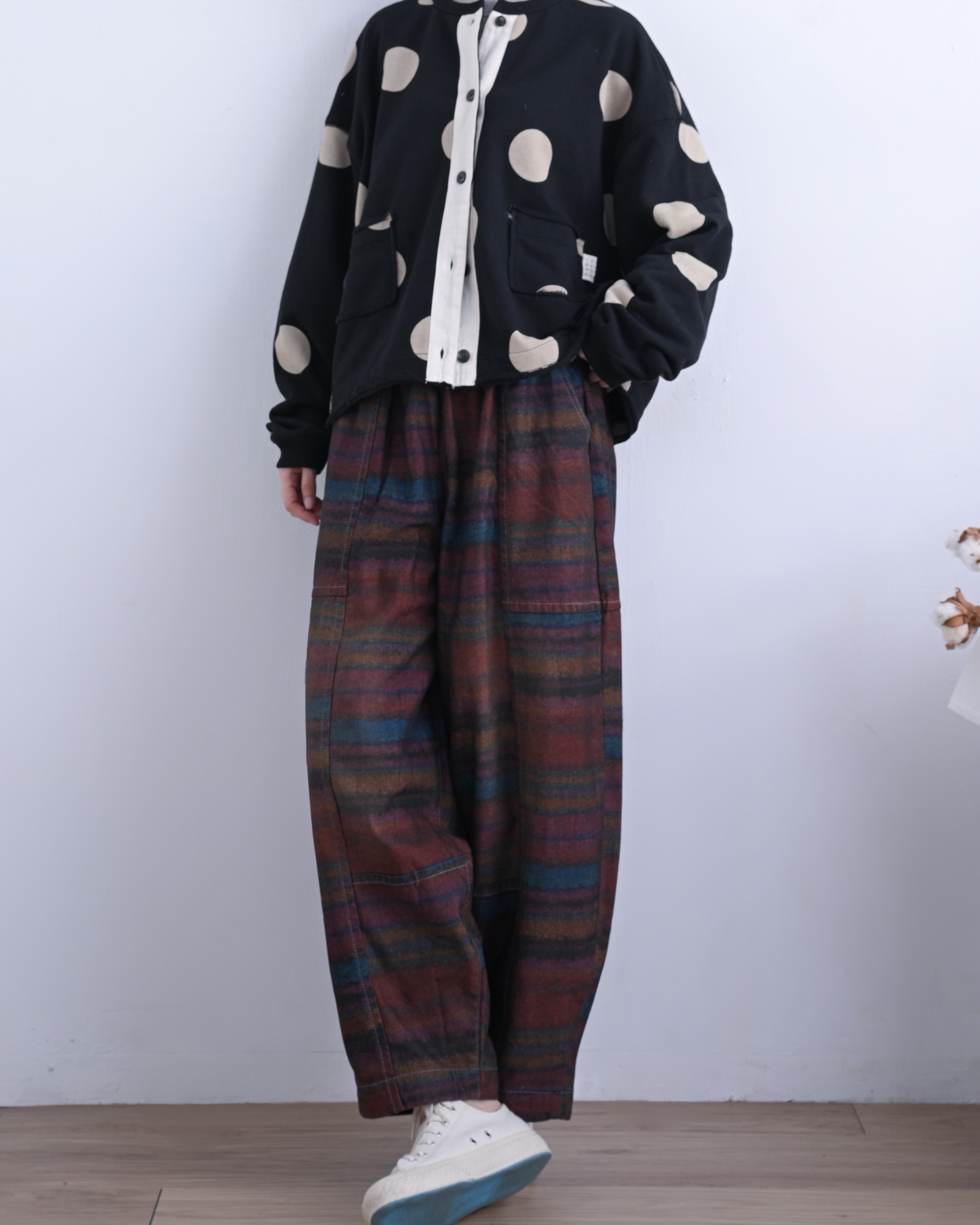 日本品牌 格紋印花寬褲