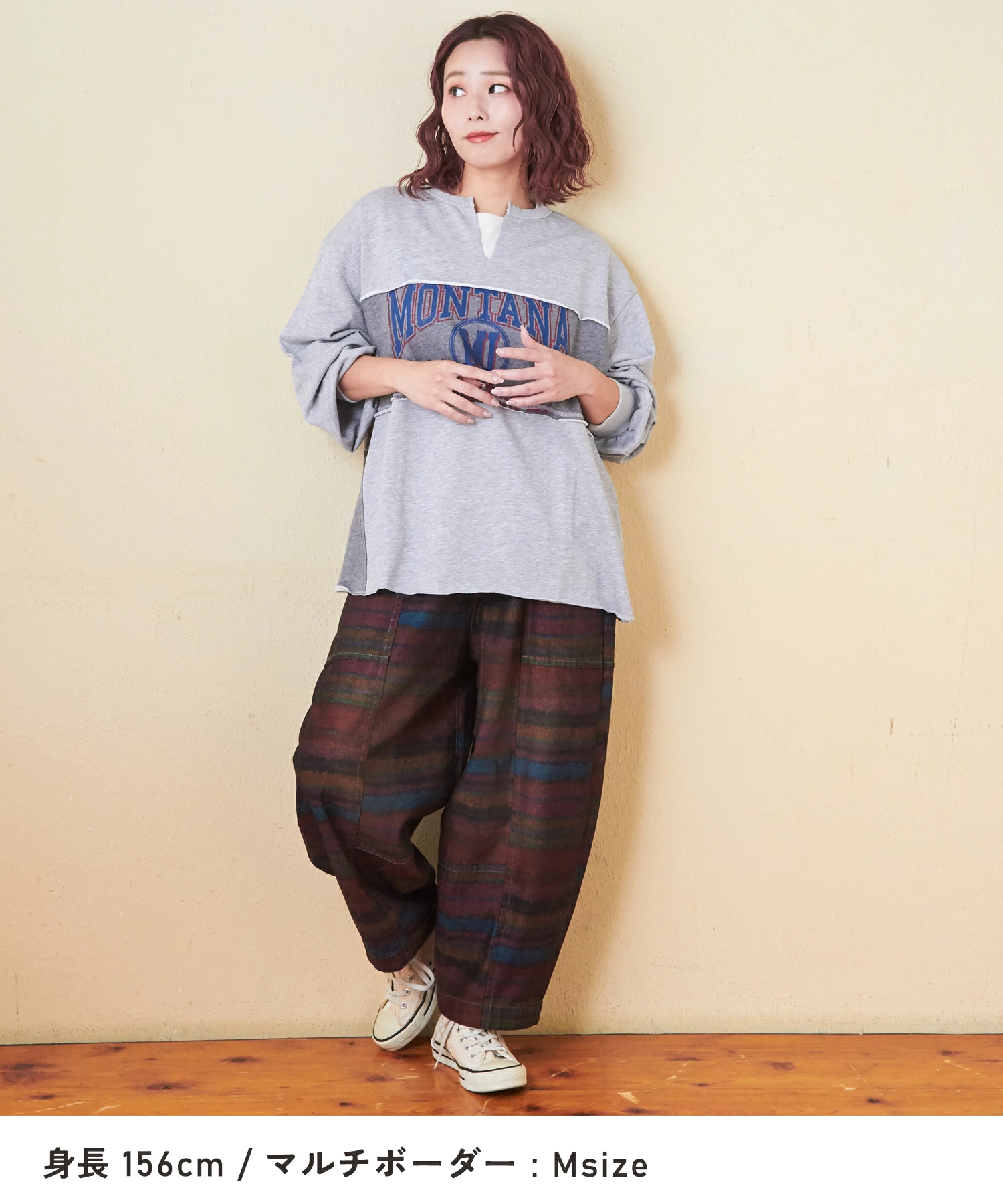 日本品牌 格紋印花寬褲