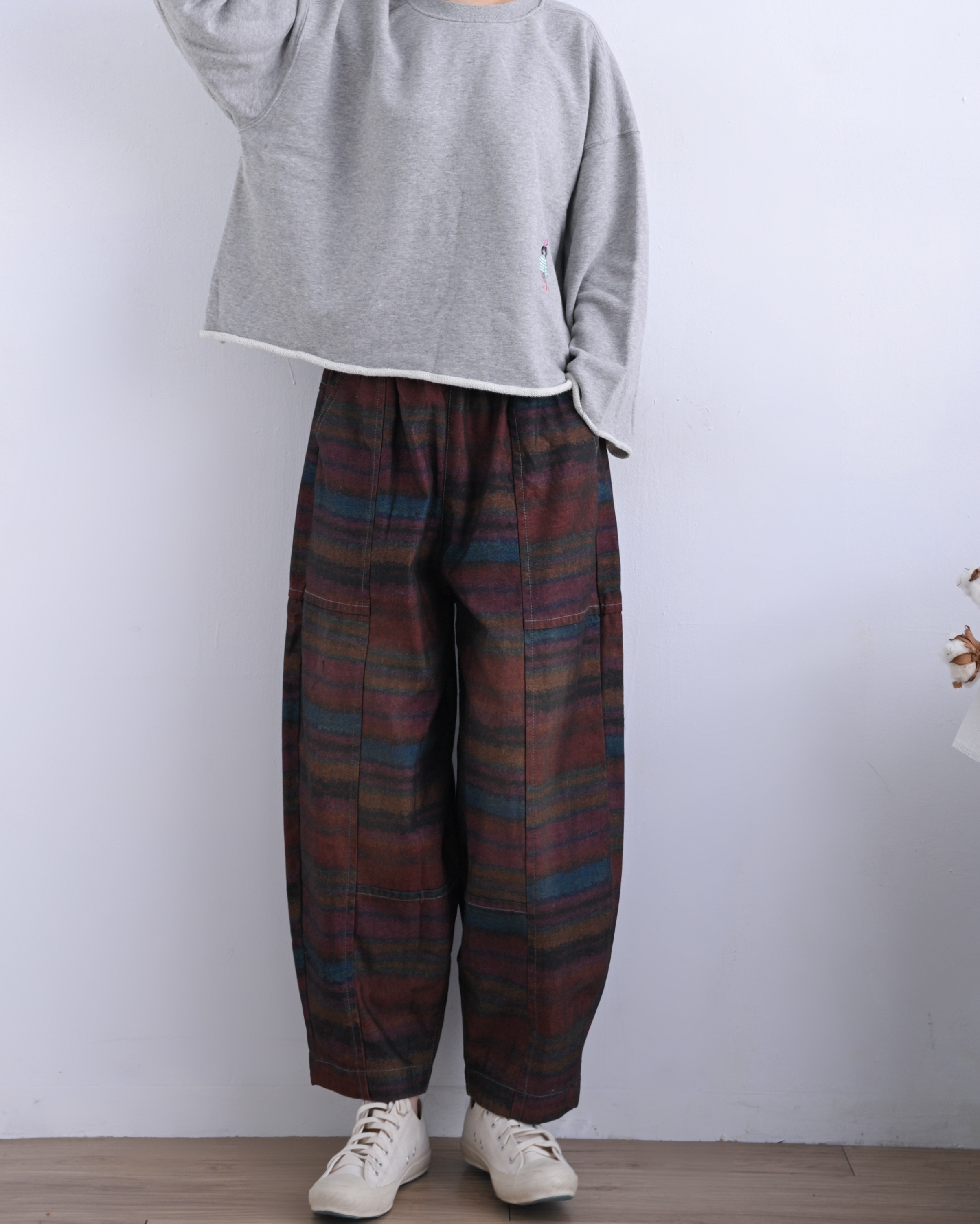 日本品牌 格紋印花寬褲