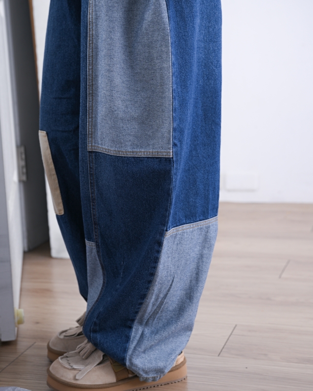 日本品牌 10.5oz 牛仔拼接繭型褲