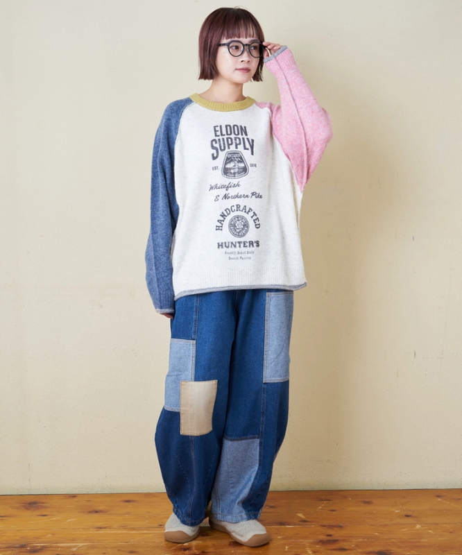 日本品牌 10.5oz 牛仔拼接繭型褲