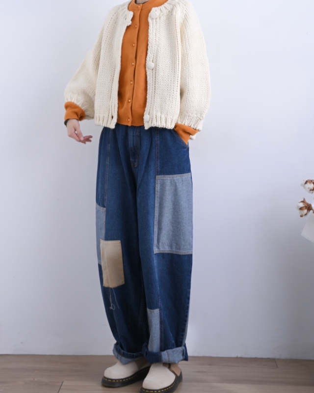 日本品牌 10.5oz 牛仔拼接繭型褲