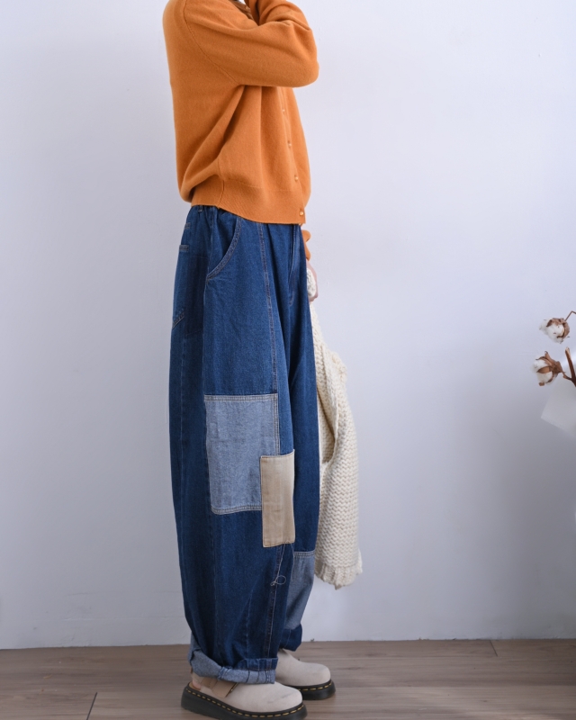 日本品牌 10.5oz 牛仔拼接繭型褲