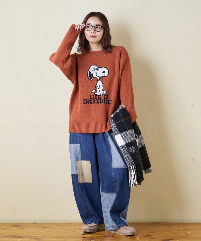 日本品牌 10.5oz 牛仔拼接繭型褲