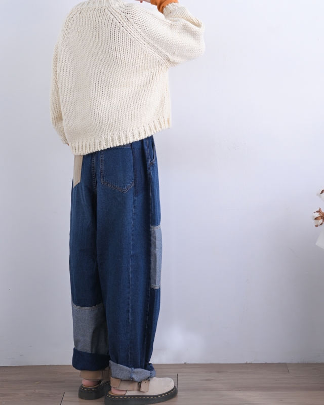 日本品牌 10.5oz 牛仔拼接繭型褲