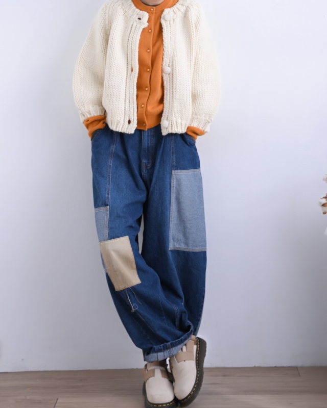 日本品牌 10.5oz 牛仔拼接繭型褲