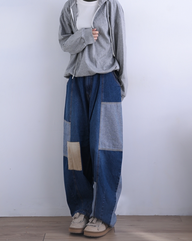 日本品牌 10.5oz 牛仔拼接繭型褲