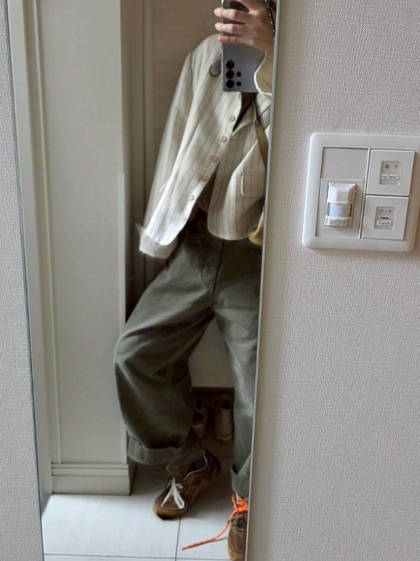 日本奶奶家2號 水洗牛仔曲線寬褲