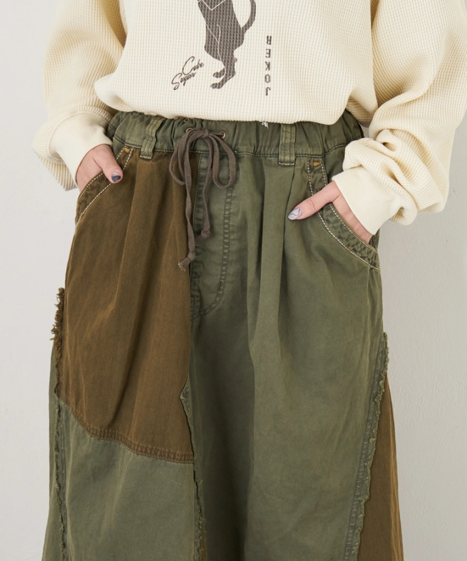 日本品牌 硫化染斜紋x迷你人字紋拼接長裙 2色