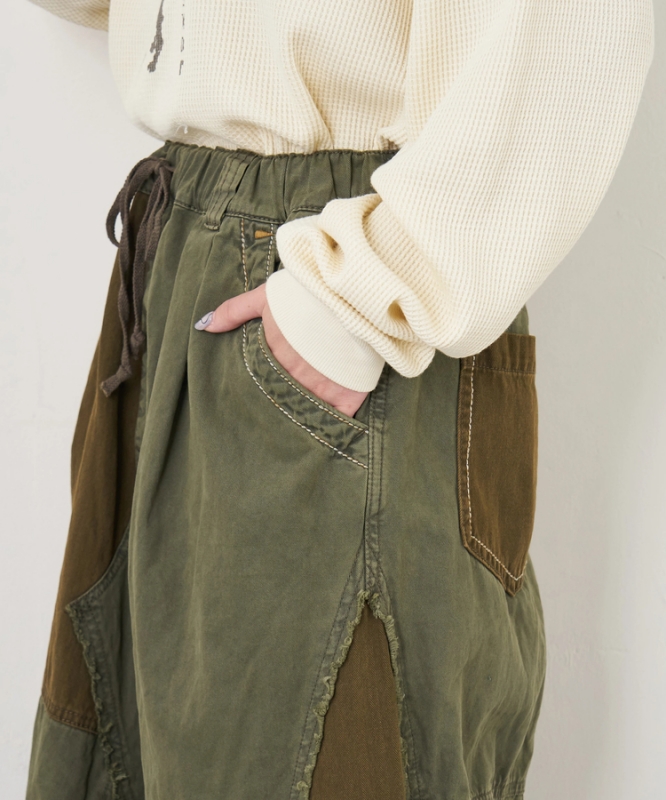 日本品牌 硫化染斜紋x迷你人字紋拼接長裙 2色