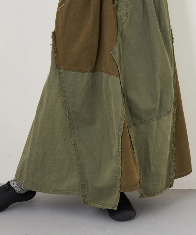 日本品牌 硫化染斜紋x迷你人字紋拼接長裙 2色