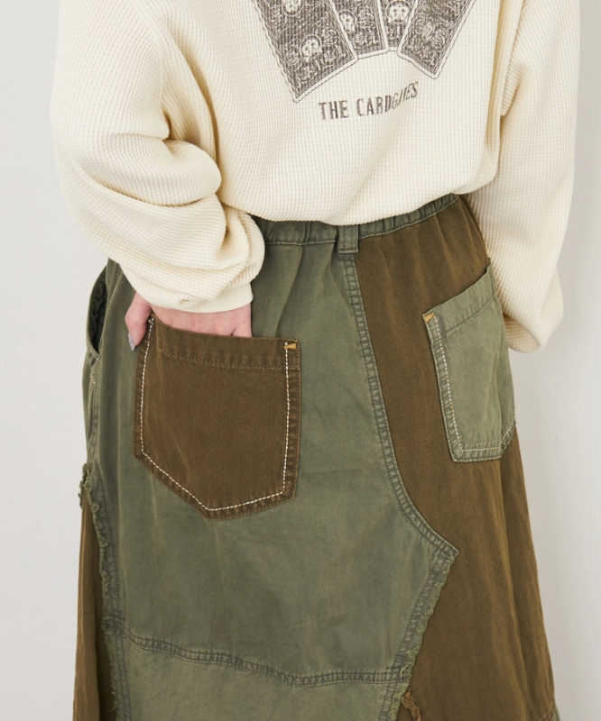 日本品牌 硫化染斜紋x迷你人字紋拼接長裙 2色