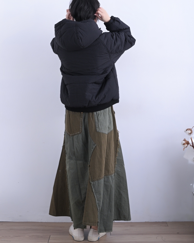 日本品牌 硫化染斜紋x迷你人字紋拼接長裙 2色