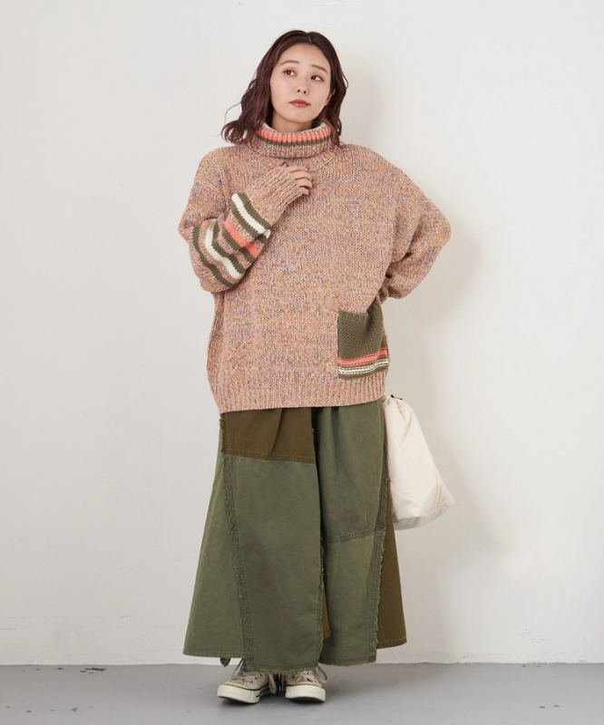 日本品牌 硫化染斜紋x迷你人字紋拼接長裙 2色