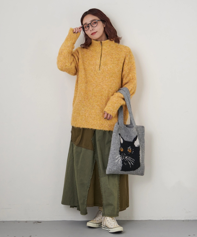 日本品牌 硫化染斜紋x迷你人字紋拼接長裙 2色