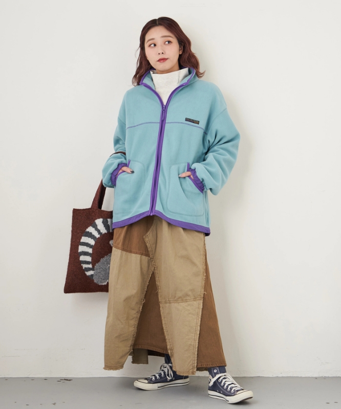 日本品牌 硫化染斜紋x迷你人字紋拼接長裙 2色