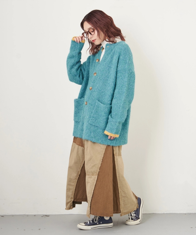 日本品牌 硫化染斜紋x迷你人字紋拼接長裙 2色