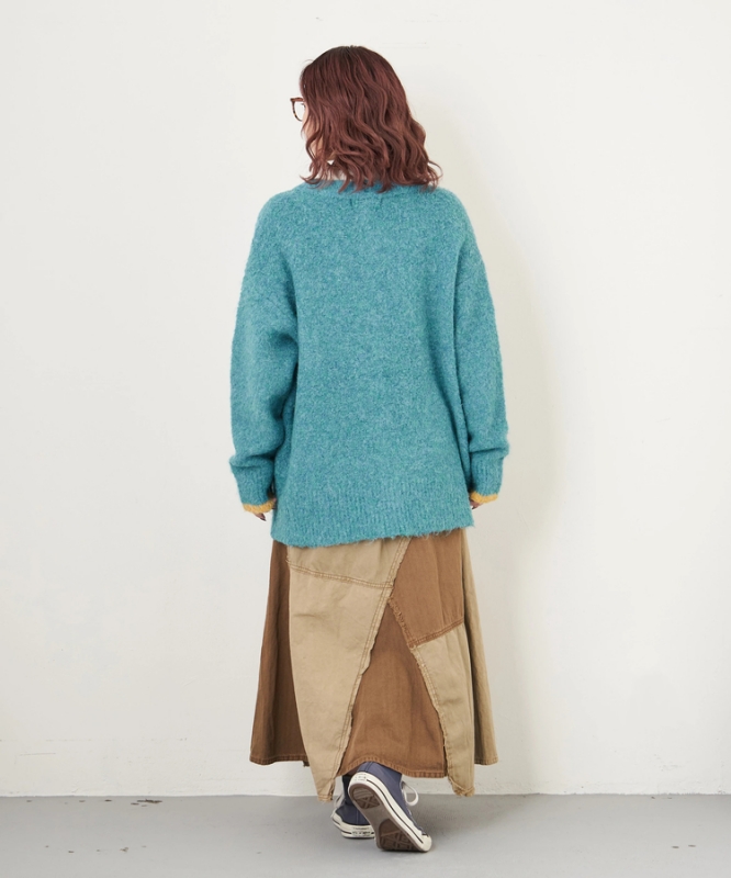 日本品牌 硫化染斜紋x迷你人字紋拼接長裙 2色