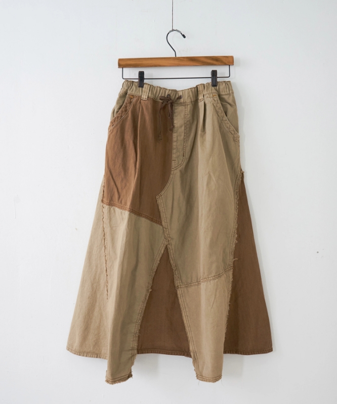 日本品牌 硫化染斜紋x迷你人字紋拼接長裙 2色